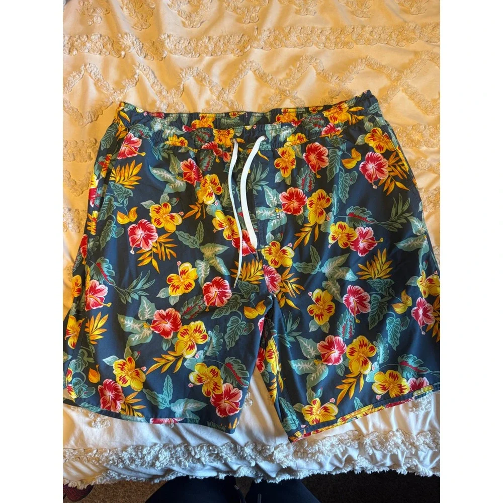 Fair Harbor Mens Size 34 Blue Tropical Hibiscus Floral Swim Trunks 8